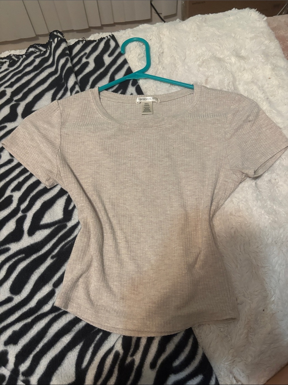 Bozzolo Beige Ribbed Short Sleeve Tee